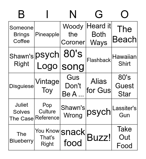 Psych Bingo Card