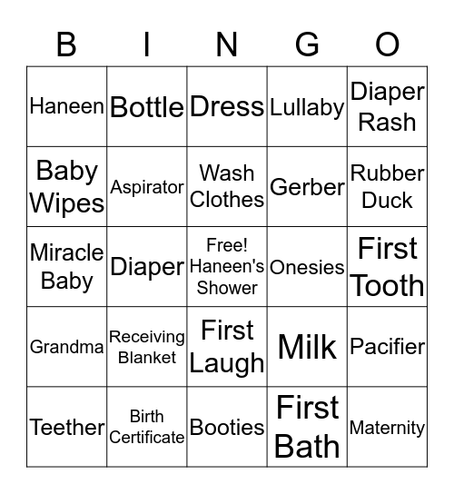 Haneen's Baby Shower Bingo Card