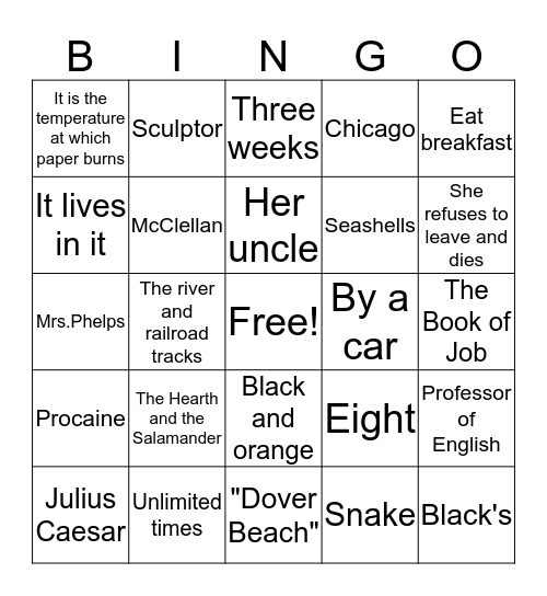 Fahrenheit 451 Bingo Card