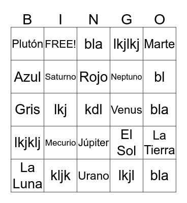 El Sistema Solar Bingo Card