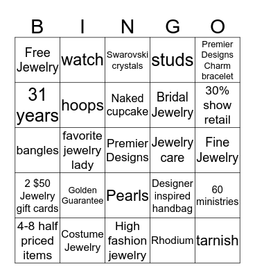 Blingalicious Bingo Card