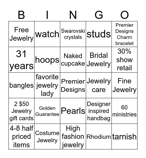 Blingalicious Bingo Card