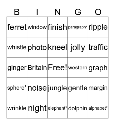 CKLA Spelling Bingo- U6 L1-5 Bingo Card
