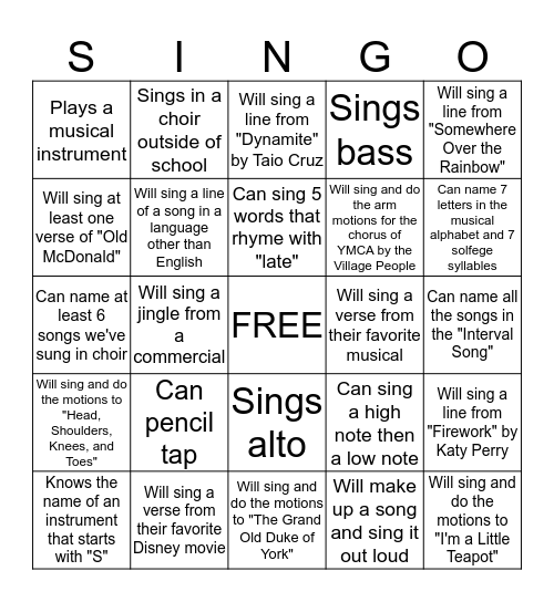 SINGO - Find someone who... Bingo Card