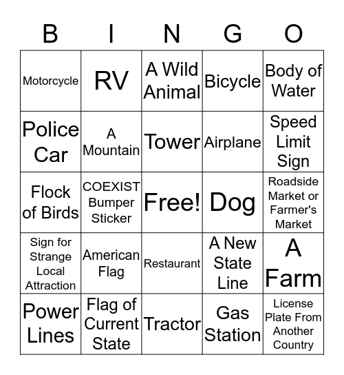 KY Road Trip 1 Bingo Card