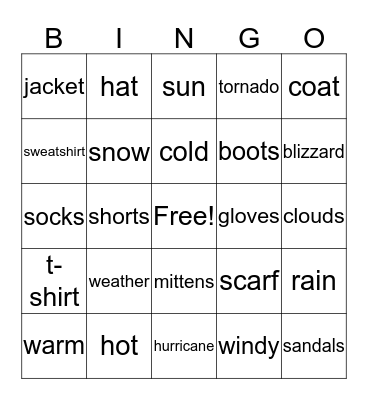 Weather & Clothing Bingo Card
