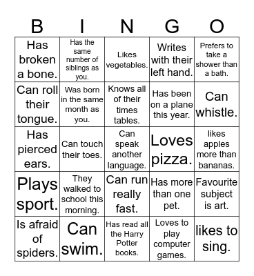 Getting to know you bingo Card