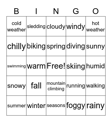 Weather_Seasons_Outdoor Activities Bingo Card
