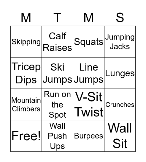 Fitness Bingo! Bingo Card