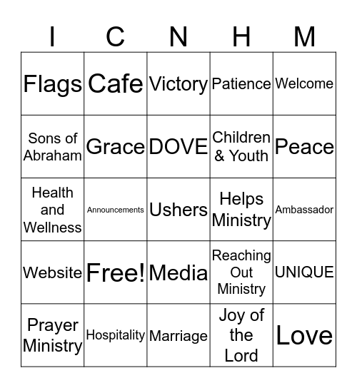 Ministry Fair Bingo Card