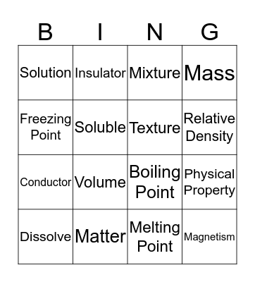 Matter and Energy Bingo Card