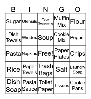 Pantry Shower Bingo Card