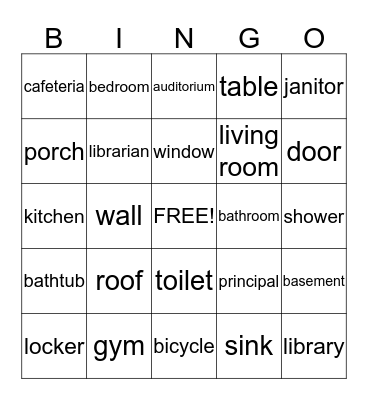 School and Home Bingo Card