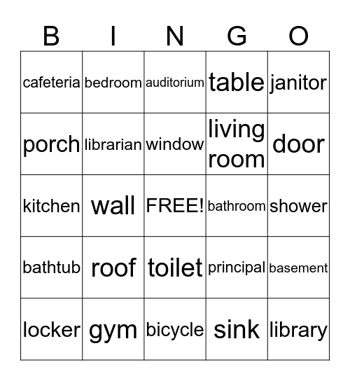 School and Home Bingo Card