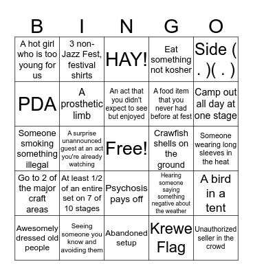 Jazz Fest Bingo Card