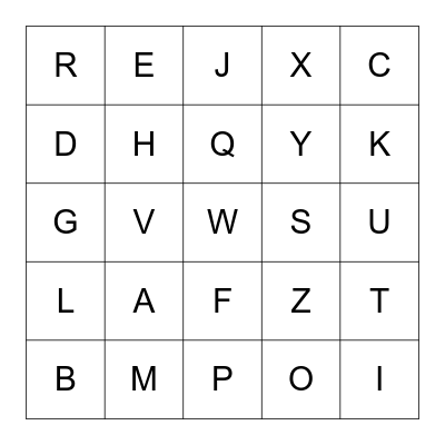 Alphabet Bingo  Bingo Card