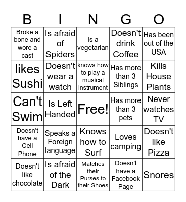 Getting to Know You.... Bingo Card