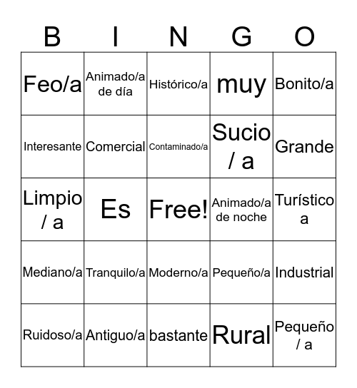 La ciudad/El Pueblo Bingo Card