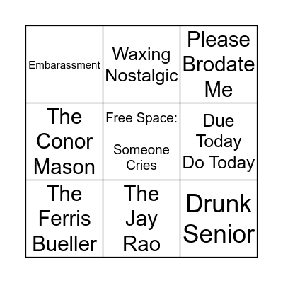 Theta Tau Senior Sendoff 2017 Bingo Card