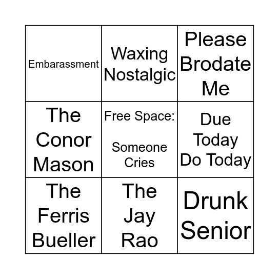 Theta Tau Senior Sendoff 2017 Bingo Card