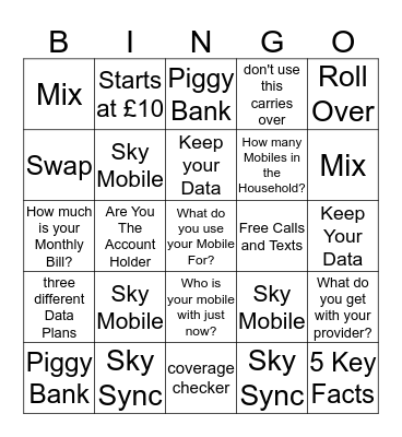 Sky Mobile Bingo Card