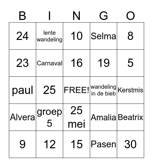 juf Yasmina's bingo Card