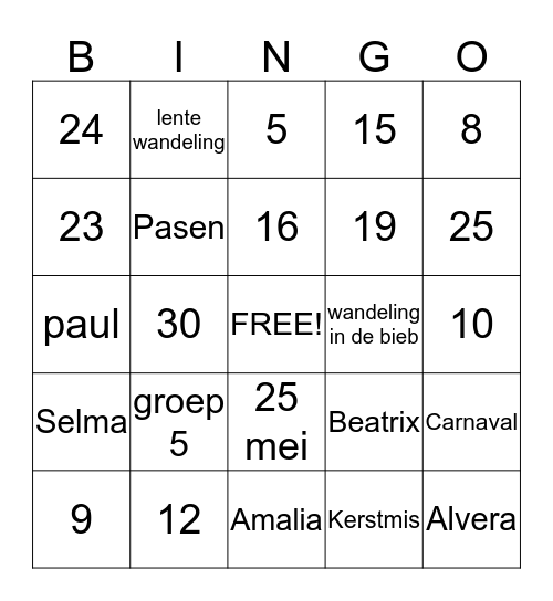 juf Yasmina's bingo Card