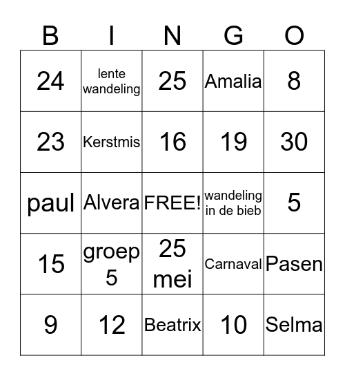 juf Yasmina's bingo Card
