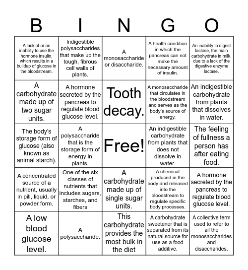 Chapter 5 Bingo Card
