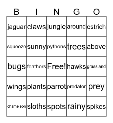 All animals Bingo Card