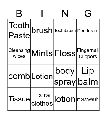 Hygiene Bingo Card