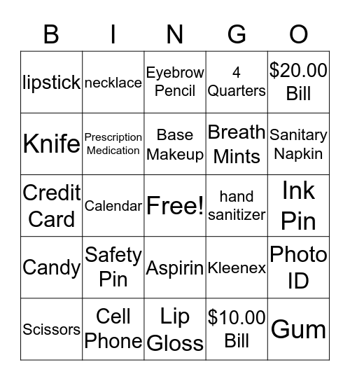 Purse Bingo Card