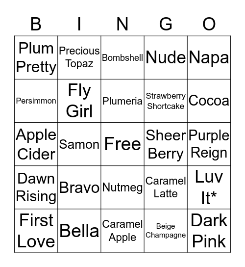 LipSense Bingo  Bingo Card