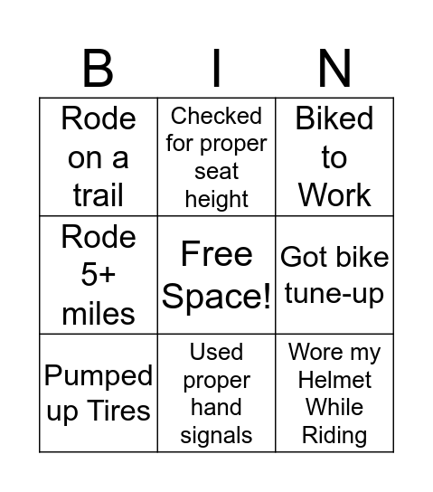 Bike Bingo Card
