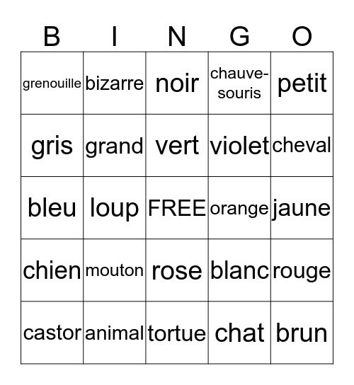 LES ANIMAUX ET NOUS Bingo Card