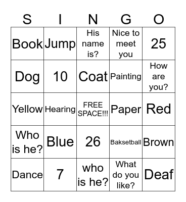 ASL REVIEW BINGO Card