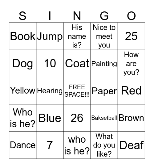 ASL REVIEW BINGO Card