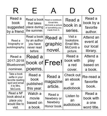 Summer Reading 2017 Bingo Card