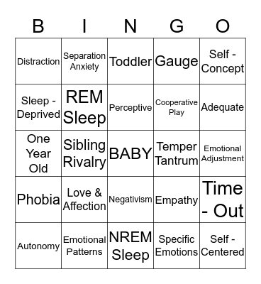 Emotional Development From One to Three Bingo Card