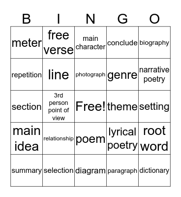 Academic Vocabulary Bingo Card