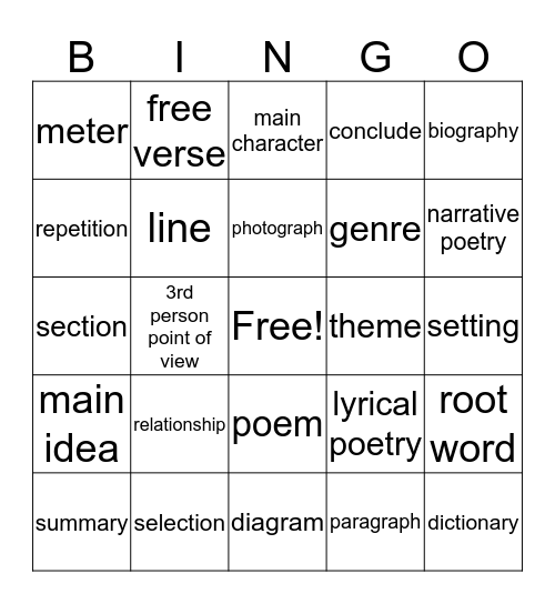 Academic Vocabulary Bingo Card