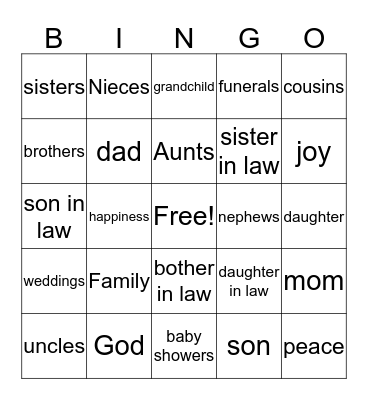 family bingo Card