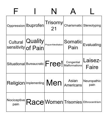 Final Review Bingo Card