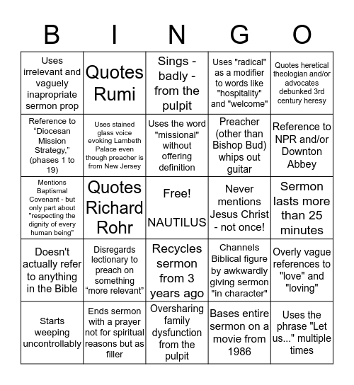 DioMass Sermon Bingo Card