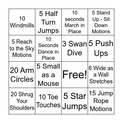 Fitness Bingo Card