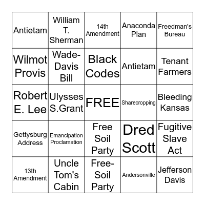 Civil War Bingo Card