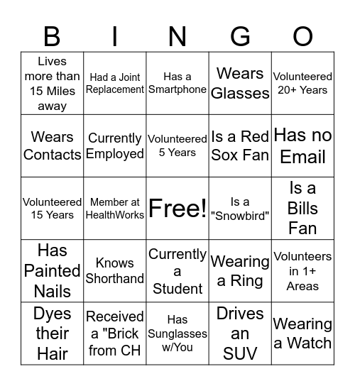 Volunteer Bingo Card