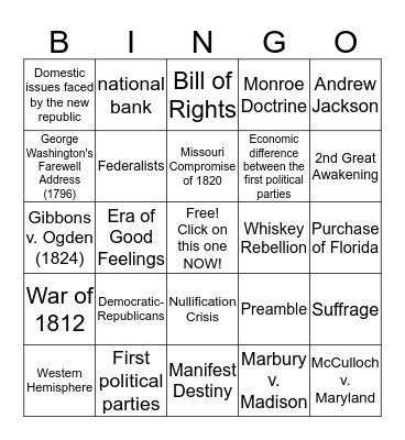 #3 Early Republic  Bingo Card