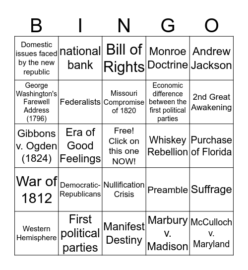 #3 Early Republic  Bingo Card