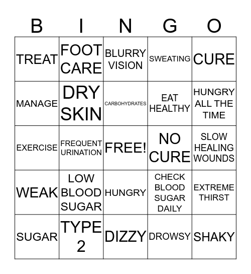 DIABETES Bingo Card